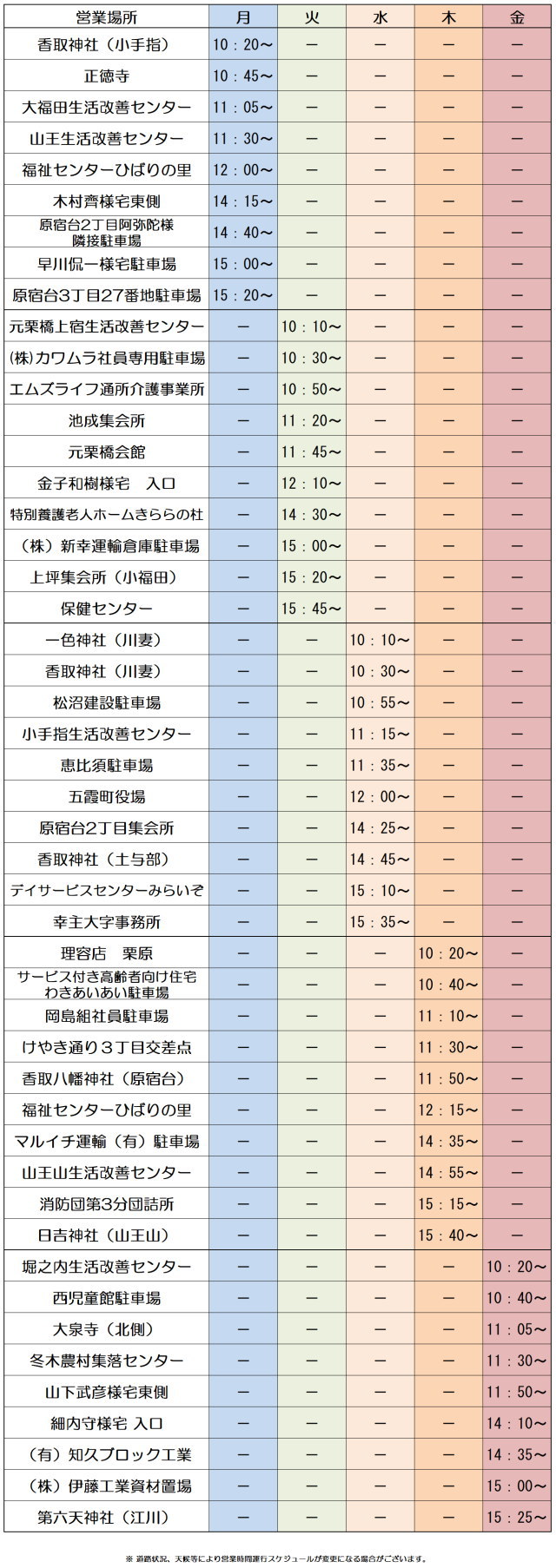 運行予定表