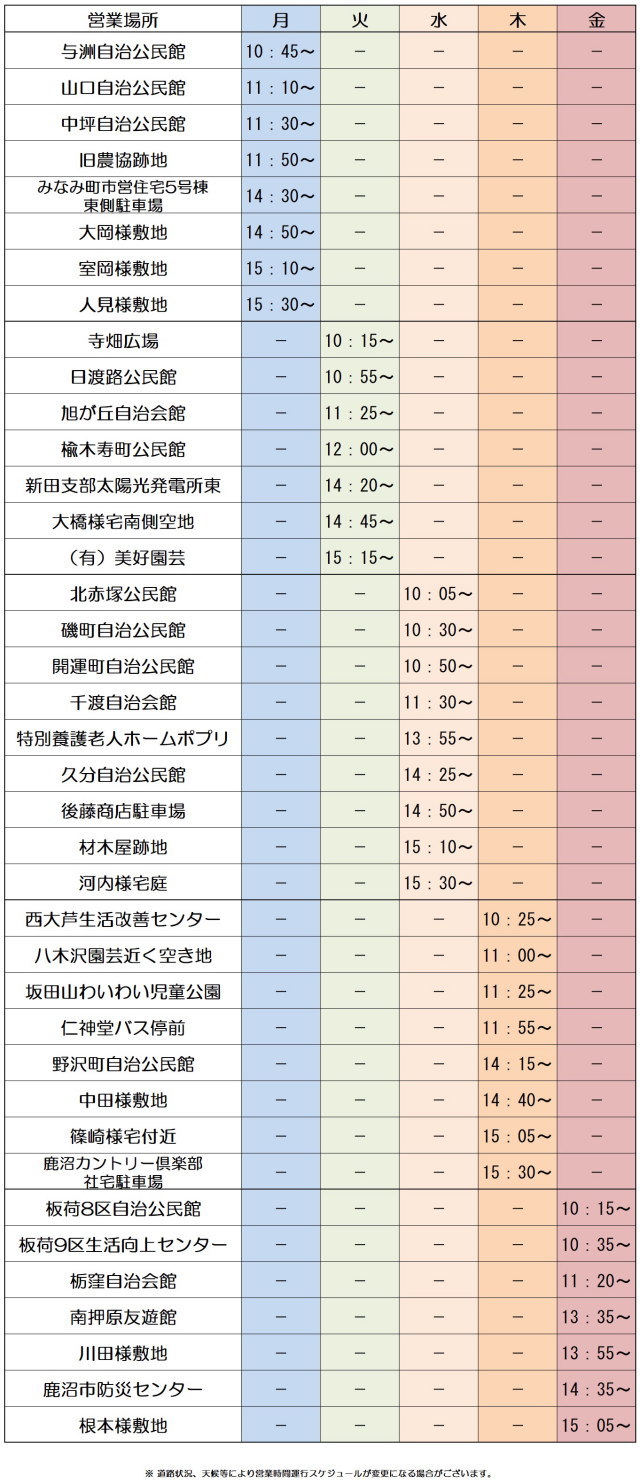 運行予定表
