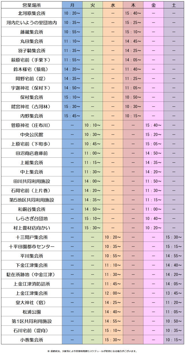 運行予定表