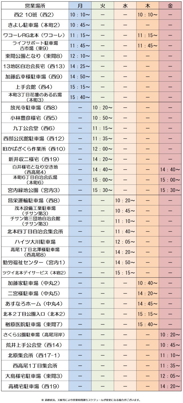 運行予定表
