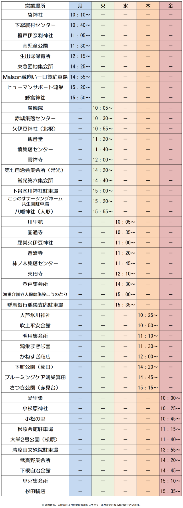 運行予定表