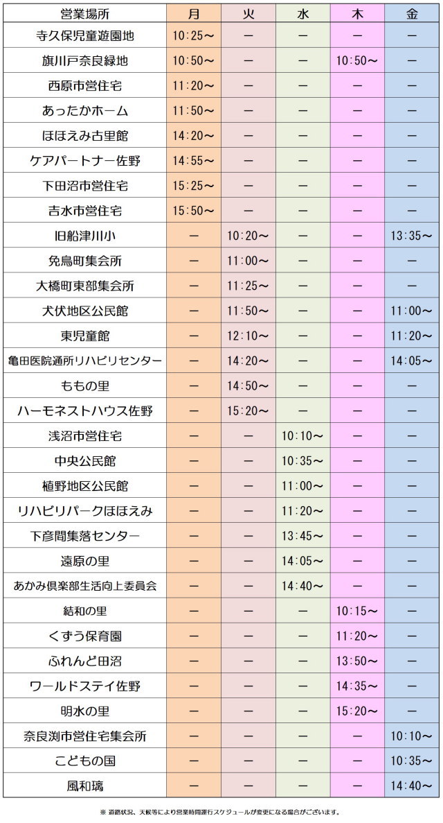 運行予定表