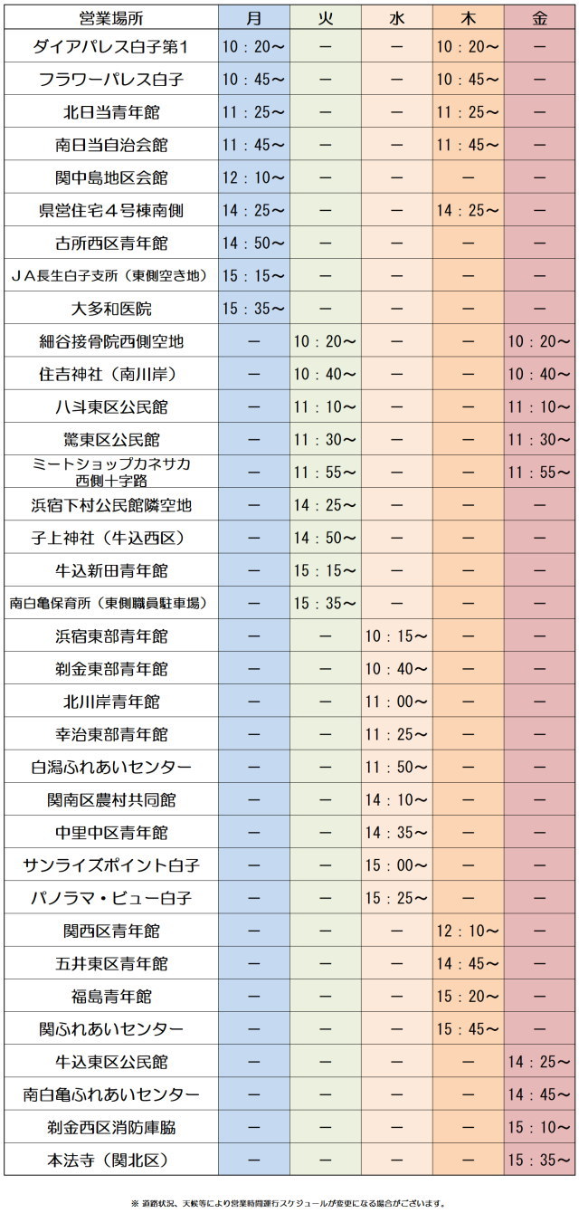 運行予定表