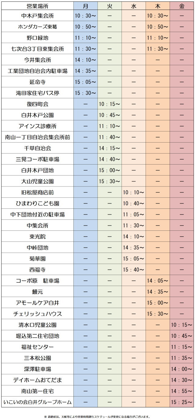 運行予定表