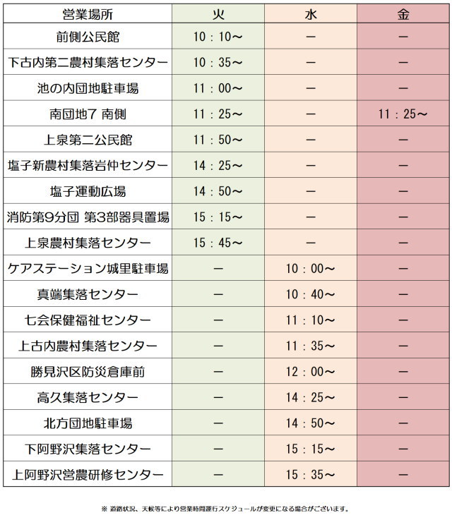 運行予定表