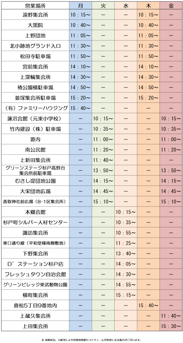 運行予定表
